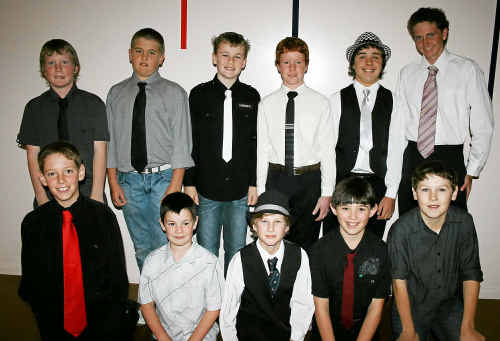 ABOVE, (Back, from left) Jack Naumann, Braedan Mann, Anthony Hansen, Glen Roulston, Max Greene-Galloway, Mitchell Drayton, (front) Jack Drewery, Cayleb Fidge, Cole Thompson, Rupert Evans and Hayden Barr at the AFLpresentation night at the Warwick Show Pavilion. ABOVE, (Back, from left) Jack Naumann, Braedan Mann, Anthony Hansen, Glen Roulston, Max Greene-Galloway, Mitchell Drayton, (front) Jack Drewery, Cayleb Fidge, Cole Thompson, Rupert Evans and Hayden Barr at the AFLpresentation night at the Warwick Show Pavilion.
